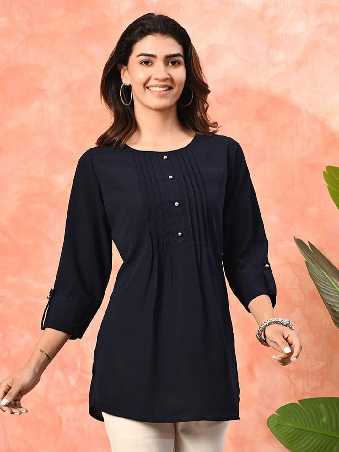 

Sangria Round Neck Tunic, Navy blue