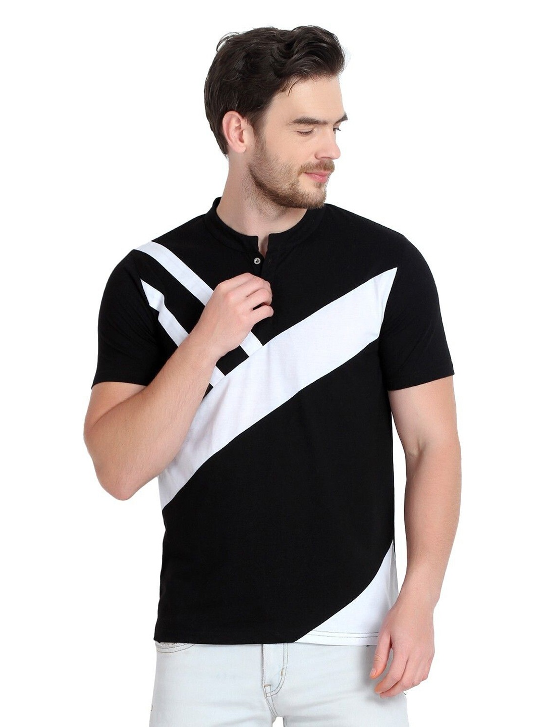 

Unicus Apparel Men Colourblocked Henley Neck T-shirt, Multi