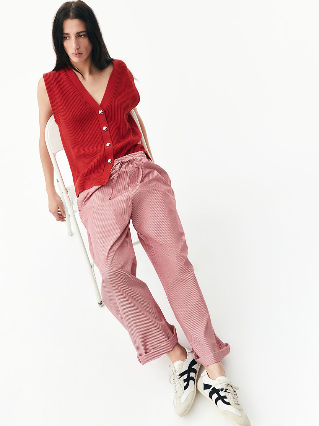 

H&M Cotton Drawstring Trousers, Red