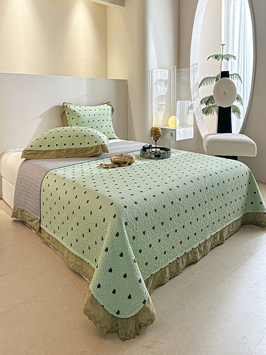 

JC HOME Green & Black Printed Pure Cotton Double King Bed & Pillow Cover