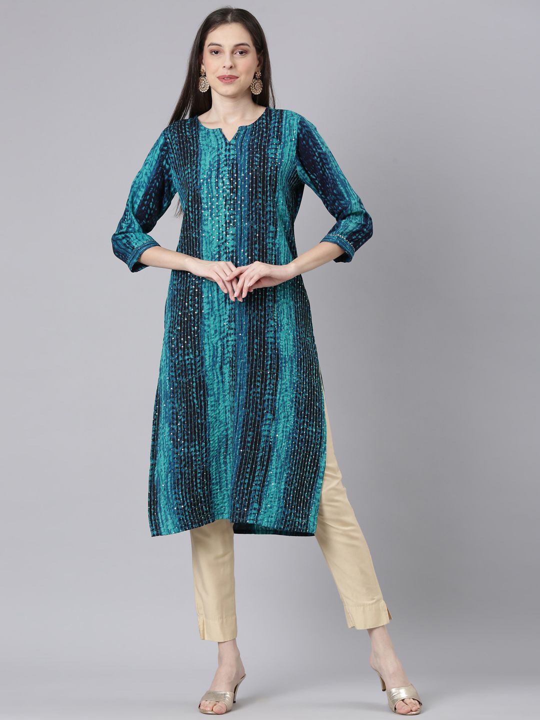 

Neerus Women Sequinned Kurta, Green
