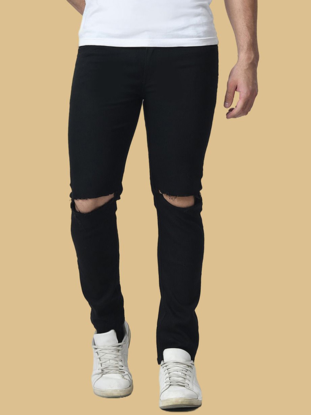

COMFITS Men Classic Mildly Distressed Stretchable Jeans, Black