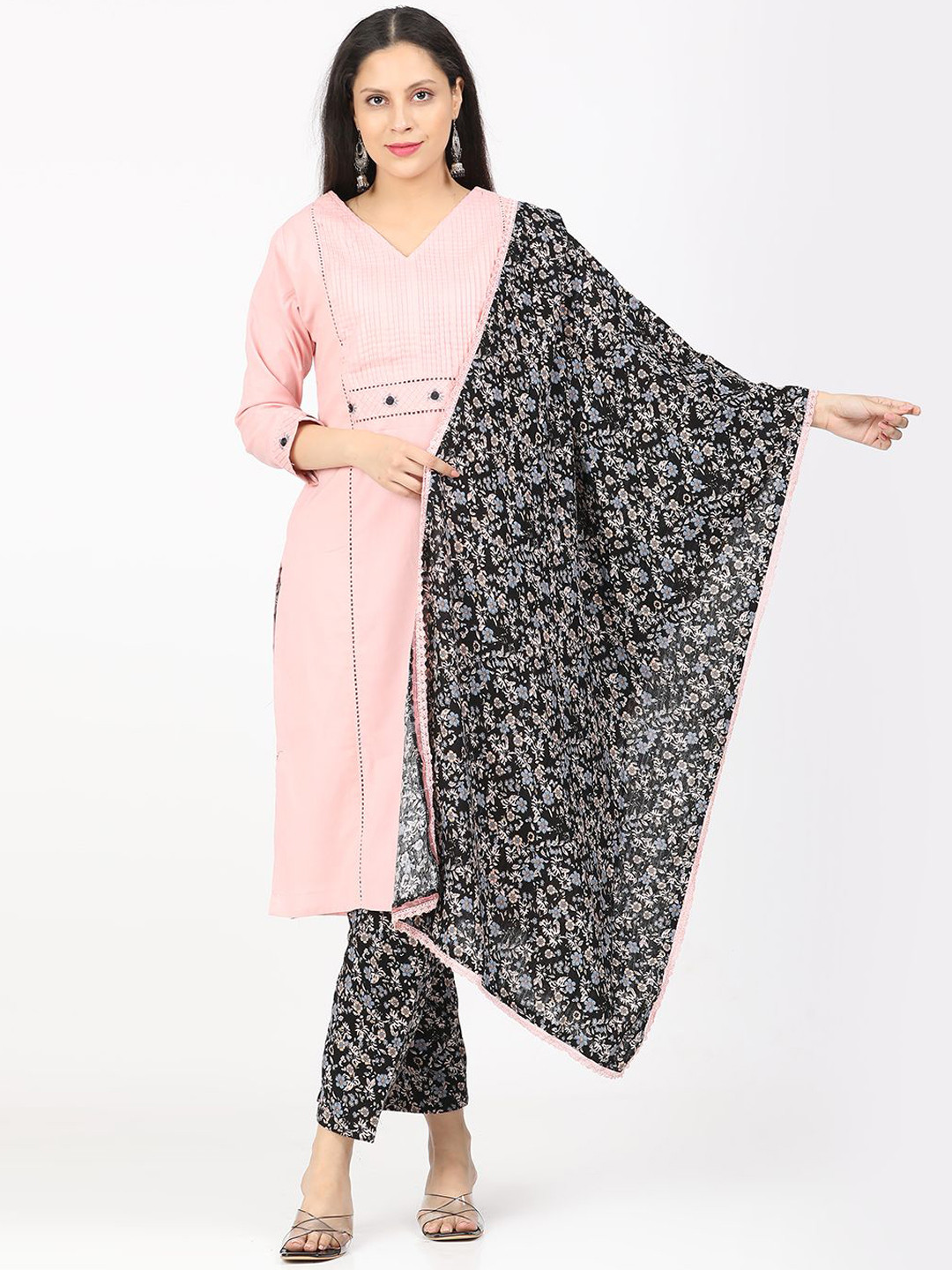 

GLORY & I Women Embroidered Regular Thread Work Kurta with Trousers & With Dupatta, Pink