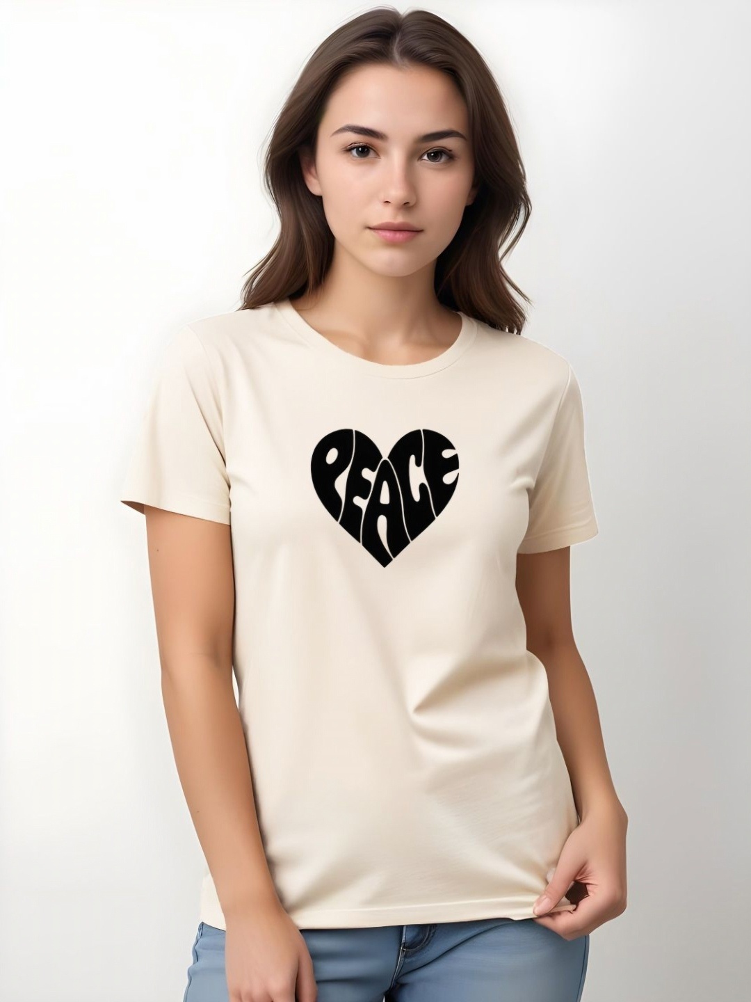 

DressBerry Women Typography Printed Applique T-shirt, Beige