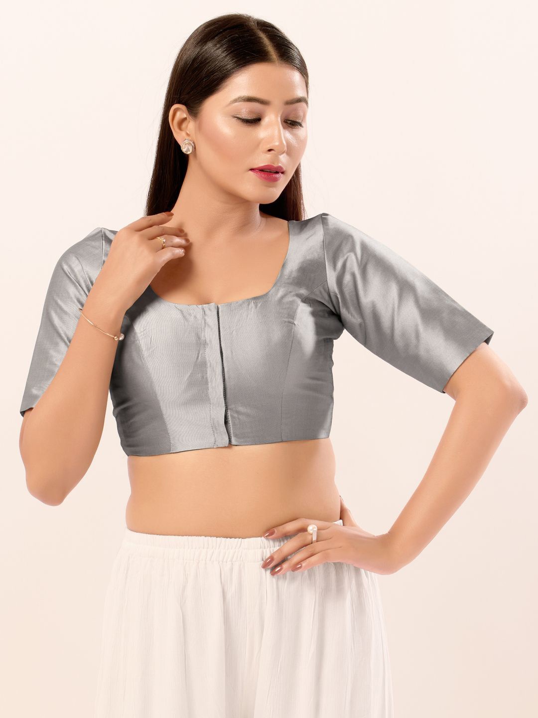 

VAMAS - THE DESIGNER BLOUSES Women Round Neck Padded Saree Blouse, Grey