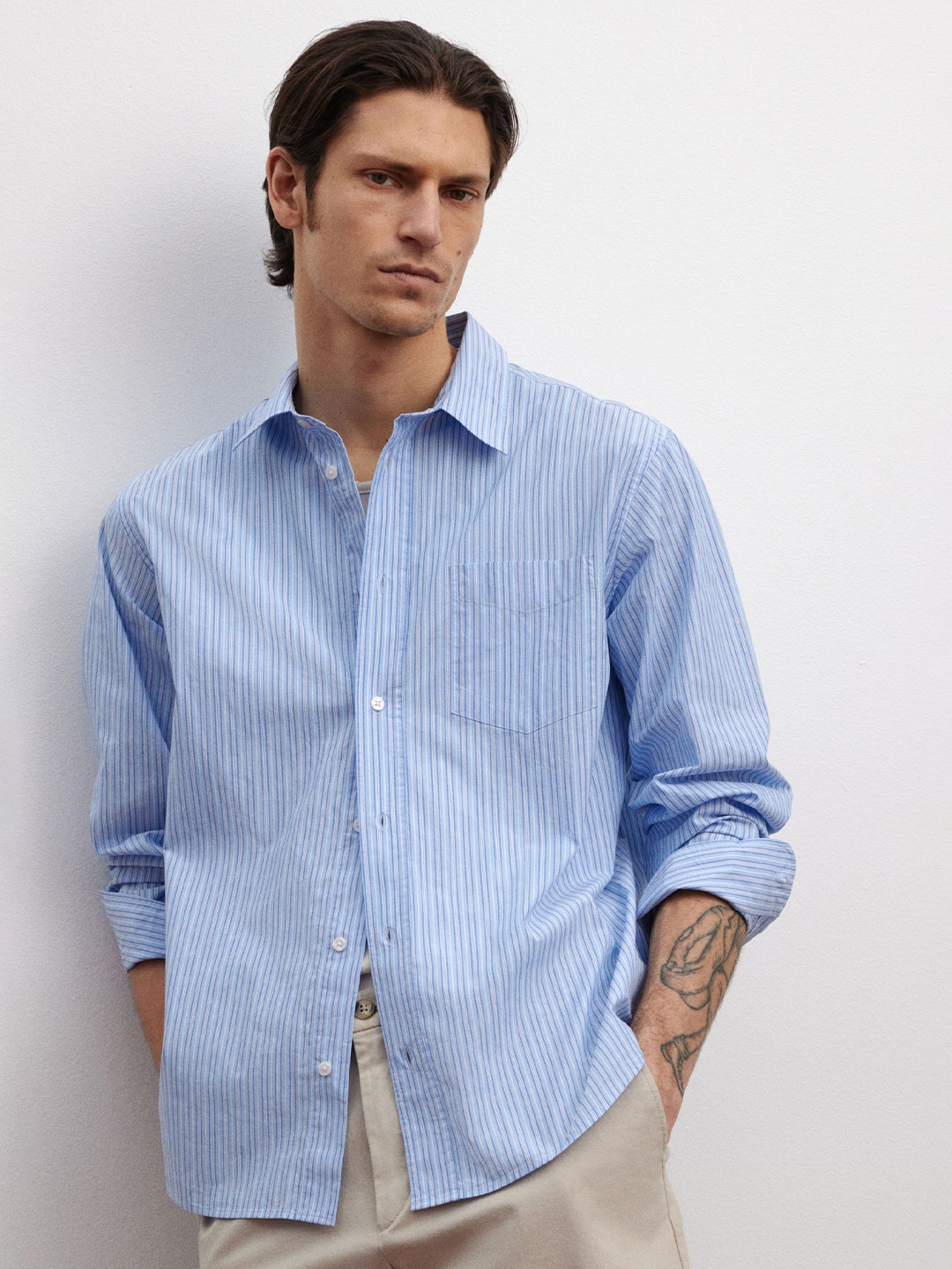 

H&M Regular Fit Poplin Shirt, Blue