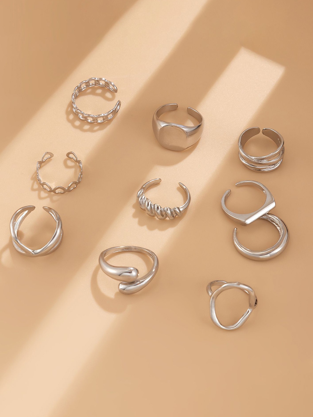 

LULU & SKY Set Of 10 Silver-Plated Adjustable Finger Rings