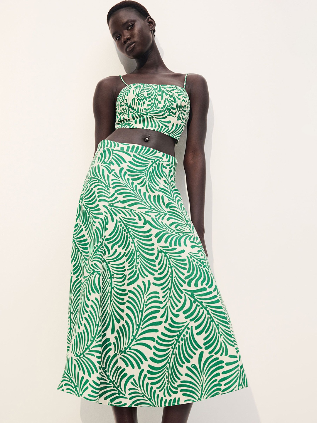 

H&M Linen-Blend Skirt, Green