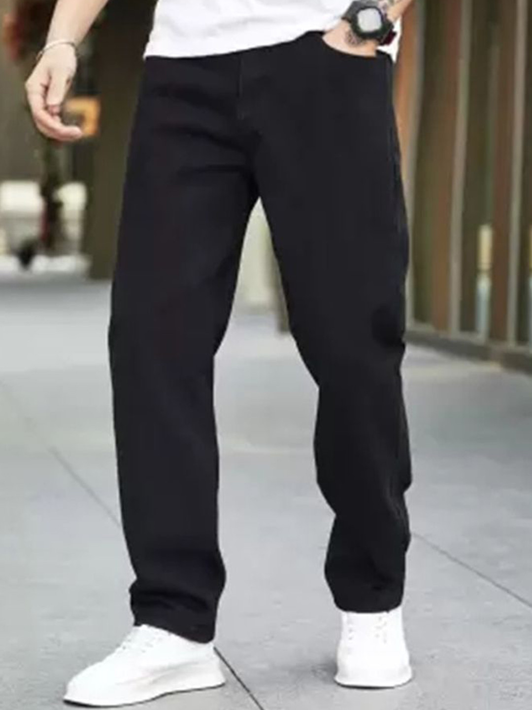 

COMFITS Men Classic Low Distress Stretchable Jeans, Black