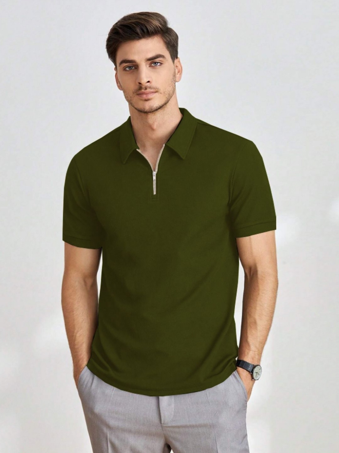 

madfrog Men Polo Collar T-shirt, Green