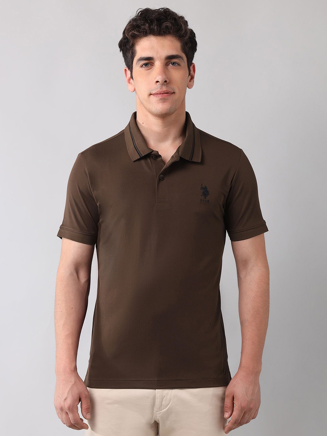 

U.S. Polo Assn. Denim Co. Men Polo Collar Pockets Slim Fit T-shirt, Brown