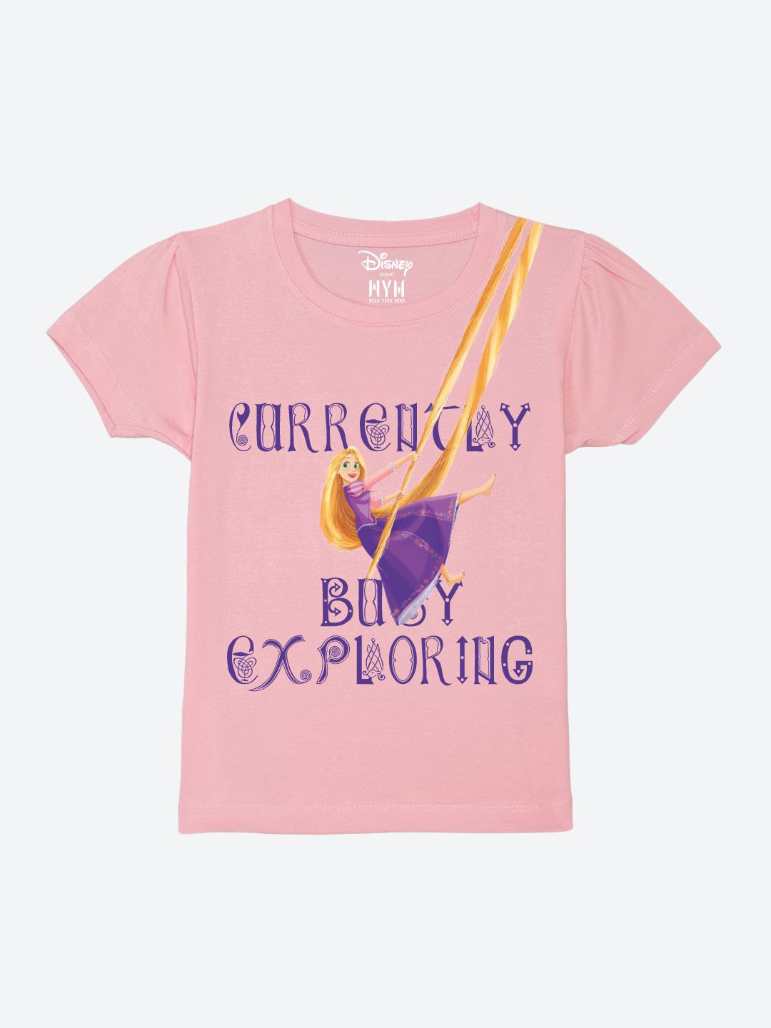 

Wear Your Mind Girls Printed Puff Sleeves Pure Cotton T-shirt, Pink