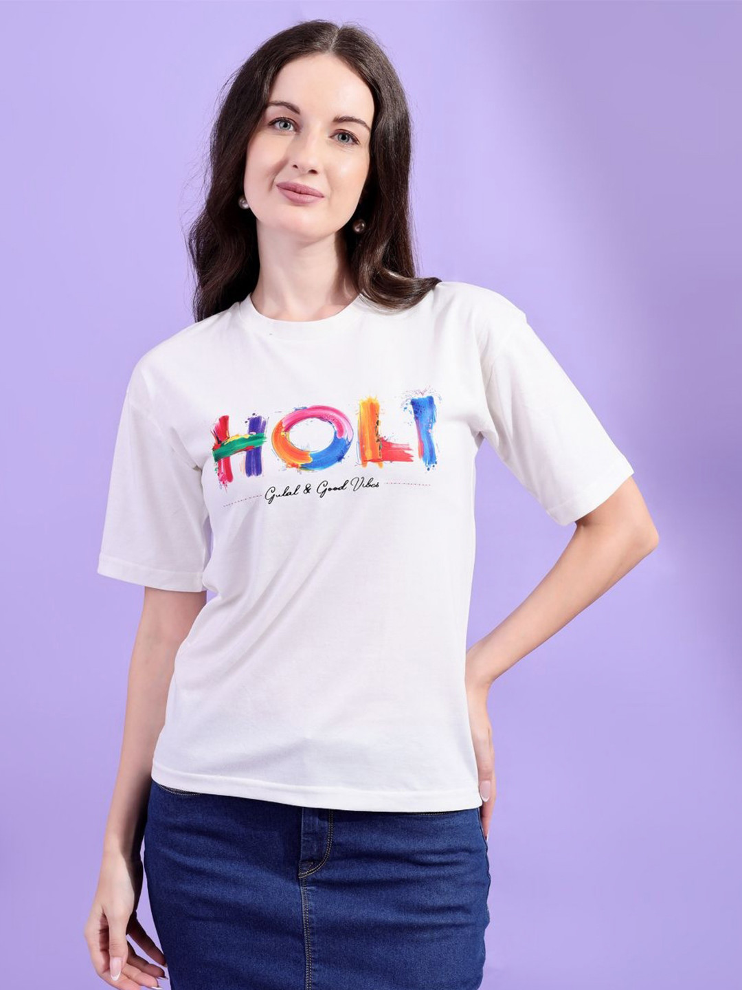 

ANJIR Women Typography Printed T-shirt, White