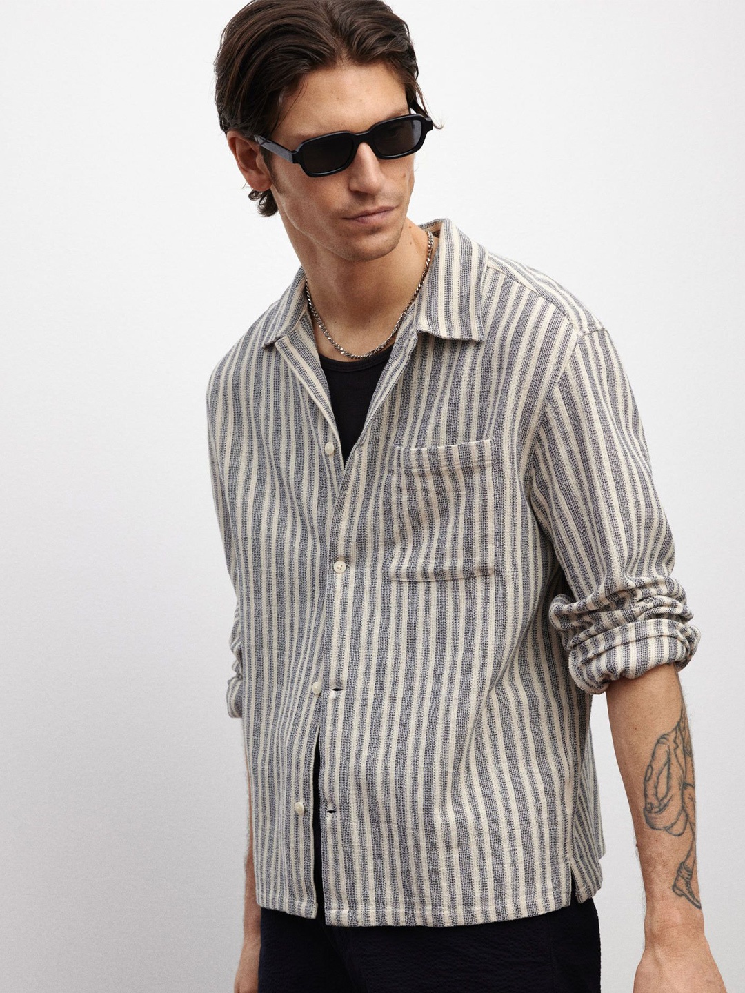 

H&M Regular Fit Textured Shirt, Blue