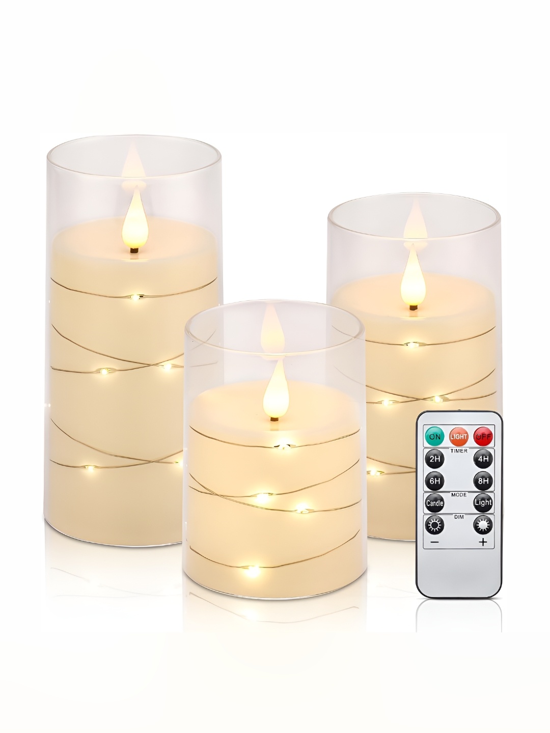 

XERGY Pack of 3 Acrylic Glass Battery Operated Flameless Led Candles, White