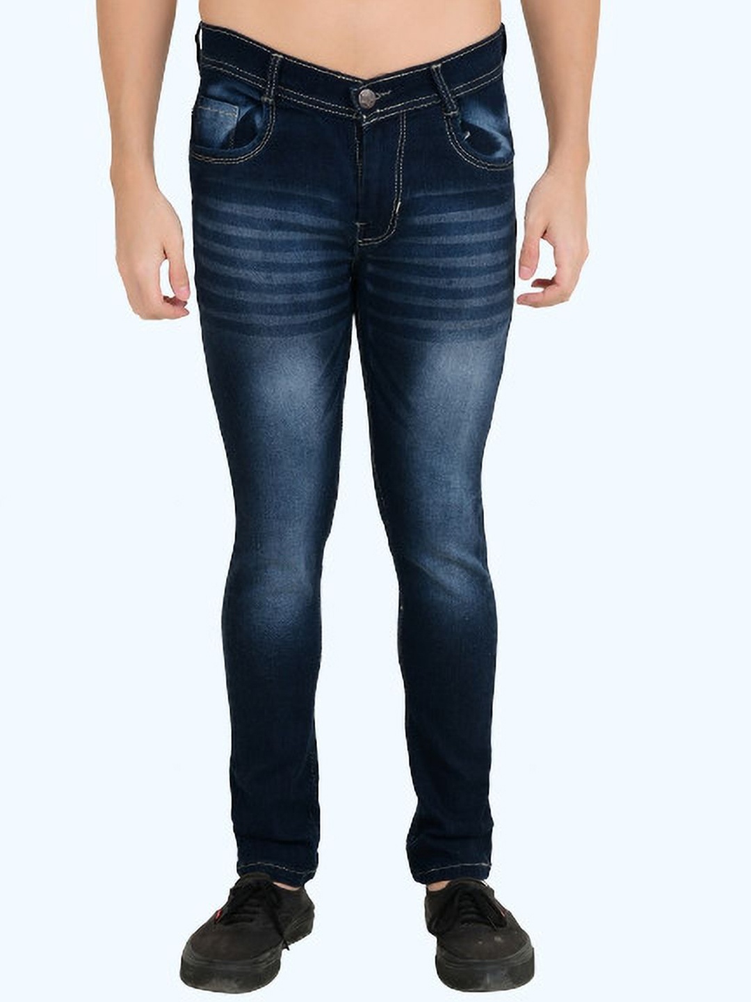 

COMFITS Men Classic Low Distress Heavy Fade Stretchable Jeans, Blue