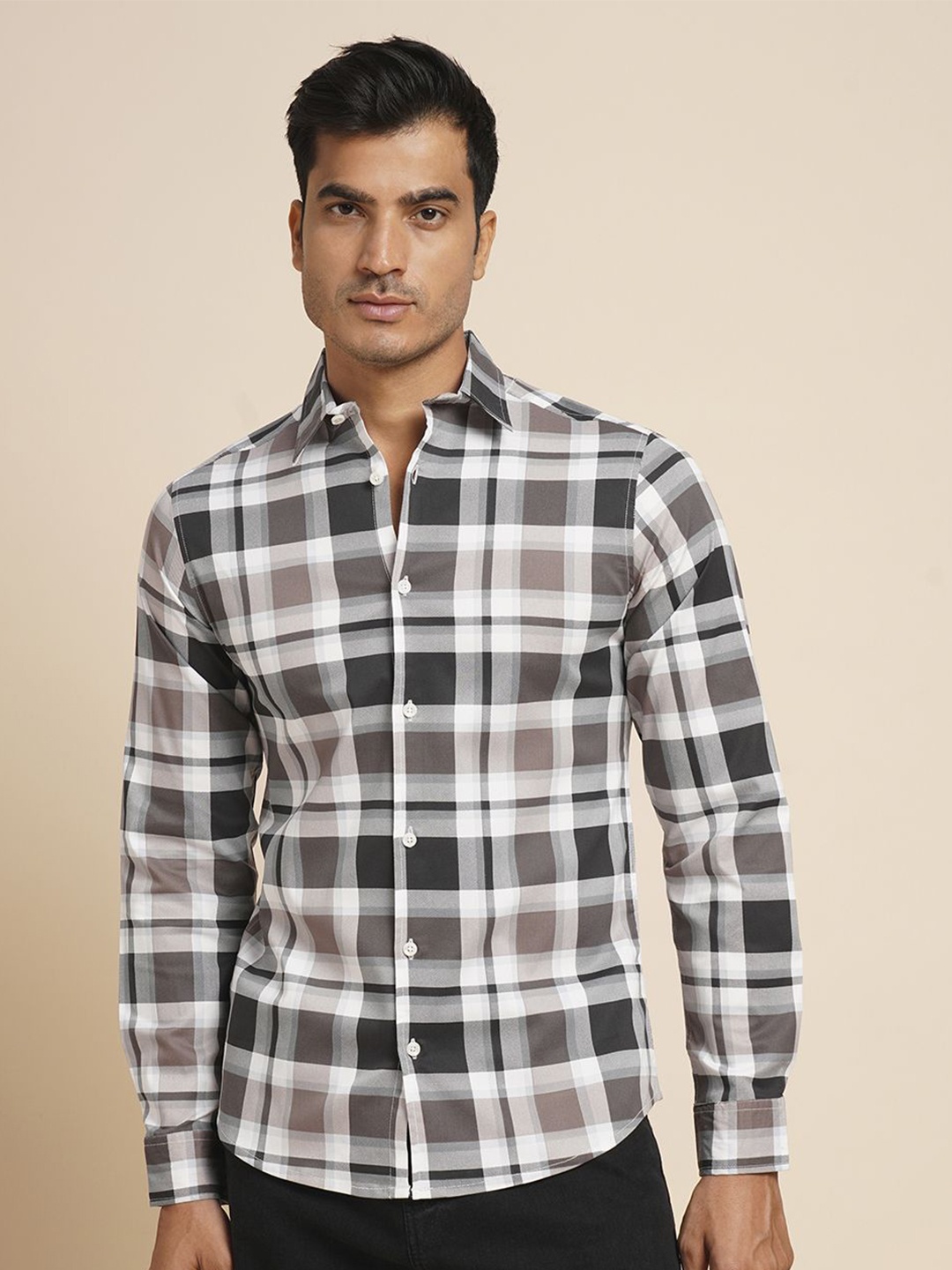 

Mast & Harbour Men Relaxed Tartan Checks Opaque Checked Casual Shirt, Brown