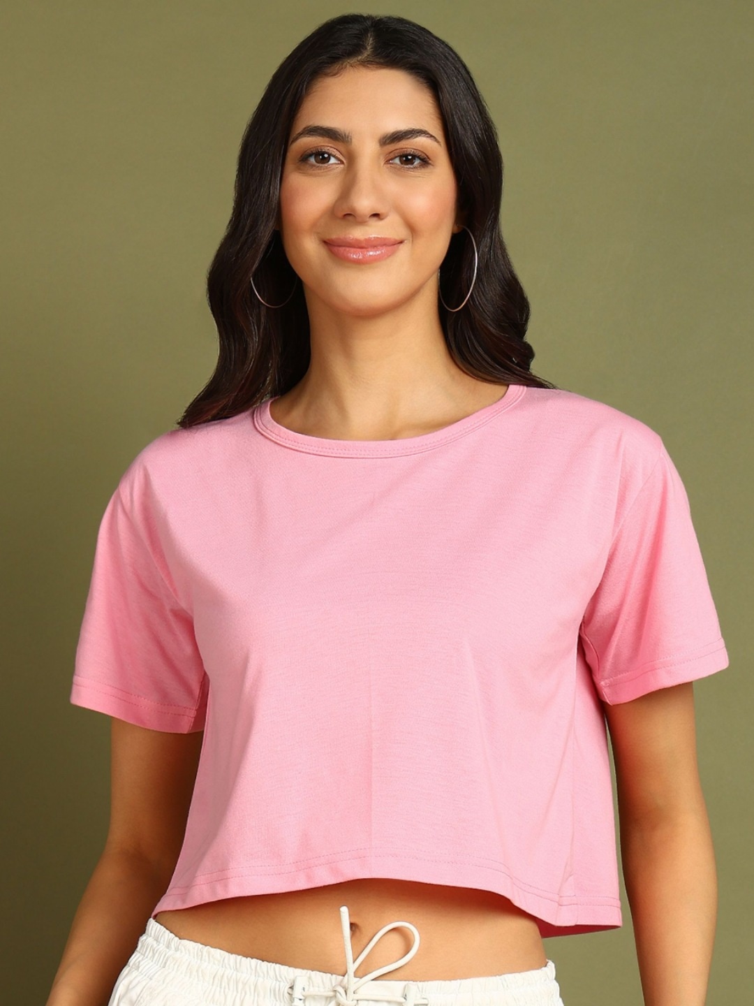 

Moda Rapido Women Drop-Shoulder Sleeves Bio Finish Pockets T-shirt, Pink