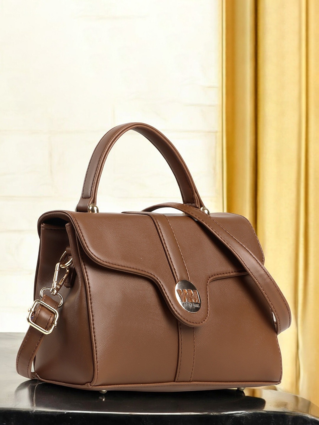 

WOMEN MARKS Textured PU Structured Sling Bag, Brown
