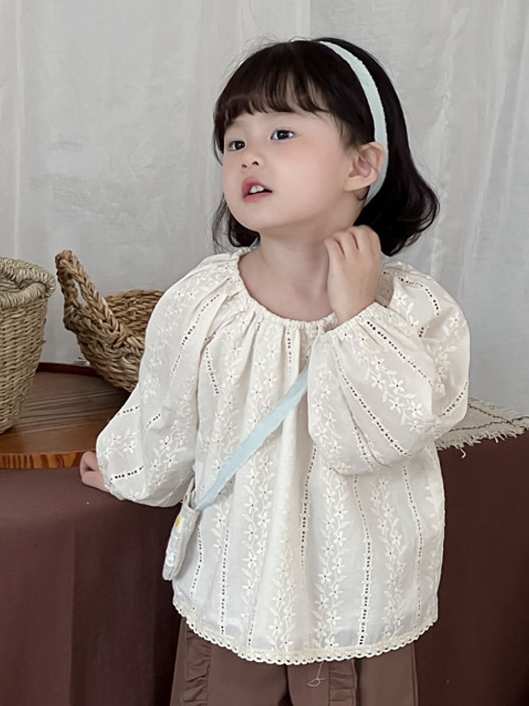 

LULU & SKY Floral Print Puff Sleeve Cotton Top, Beige