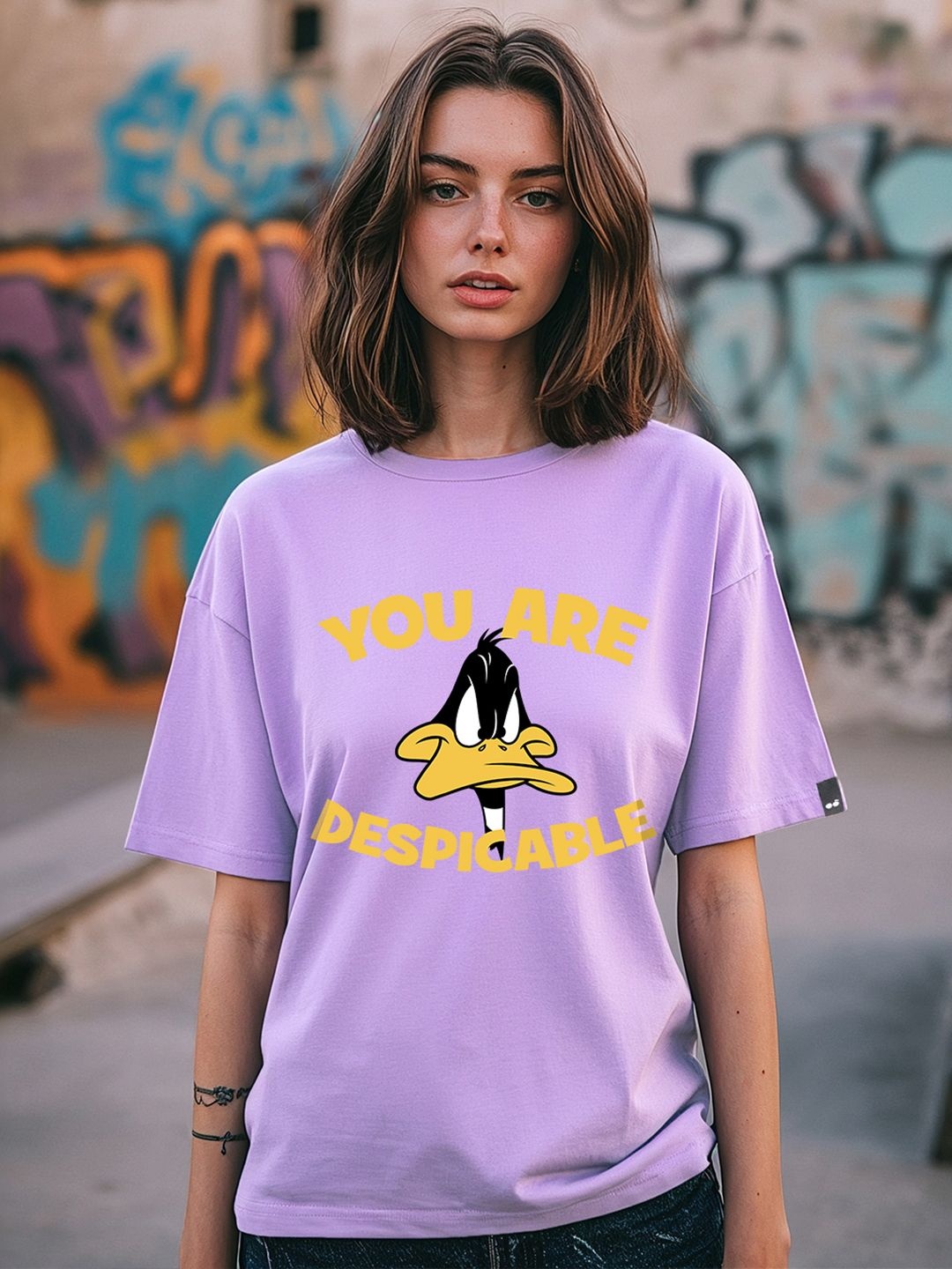 

Bewakoof Women Typography Printed Applique T-shirt, Purple