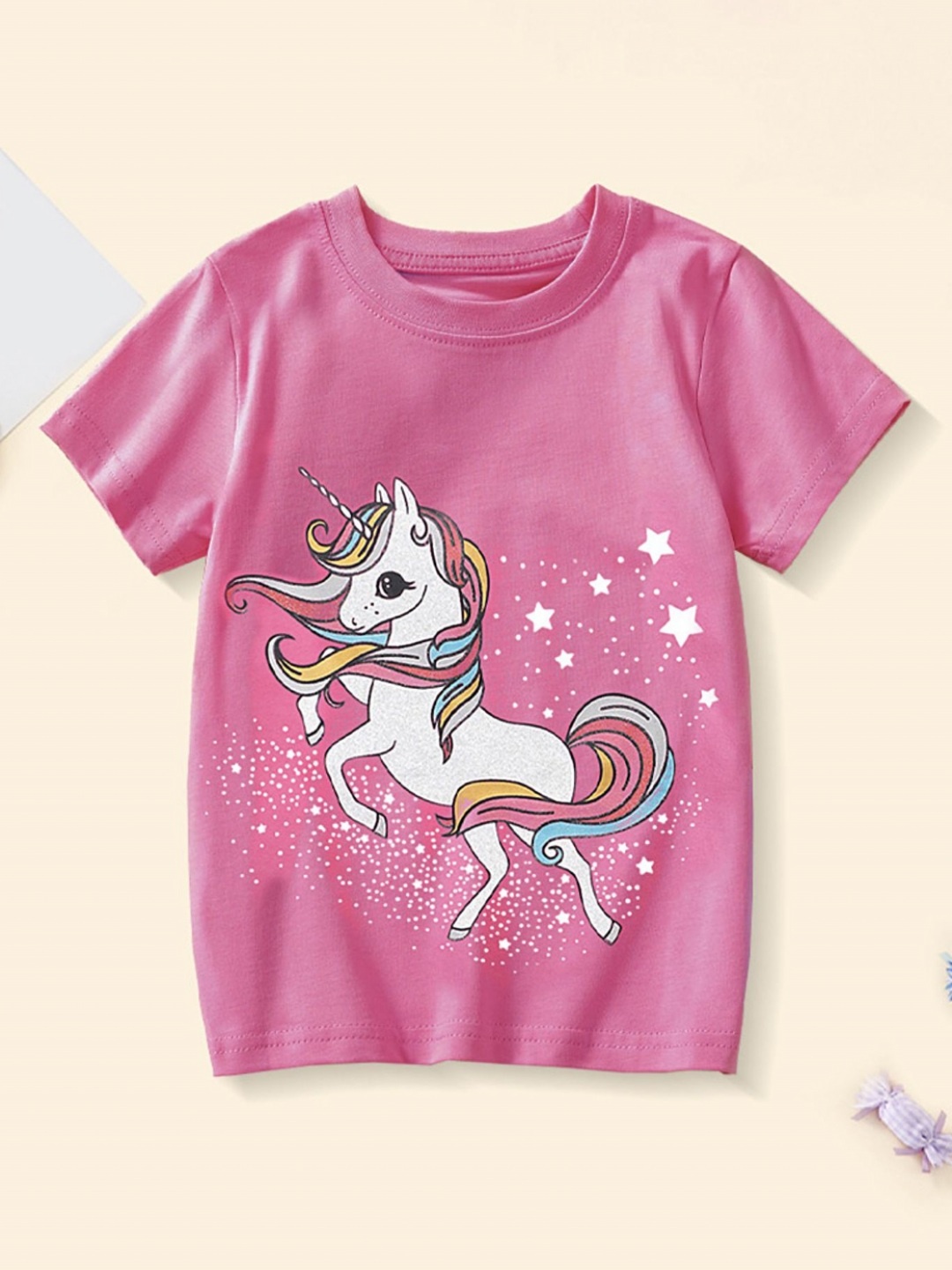 

LULU & SKY Girls Printed Organic Cotton Applique T-shirt, Pink