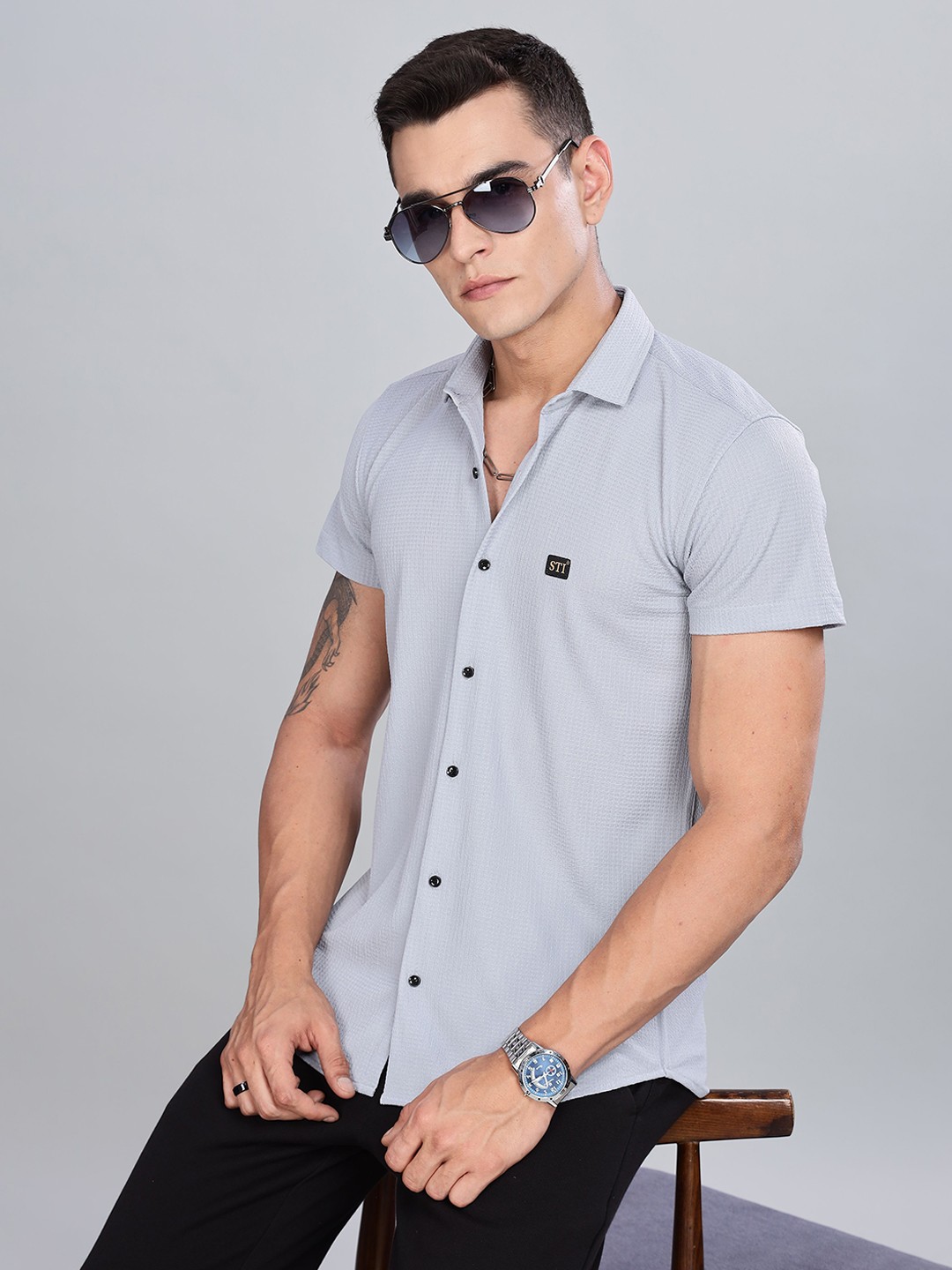 

FABRIPPLE Men Classic Opaque Party Shirt, Grey