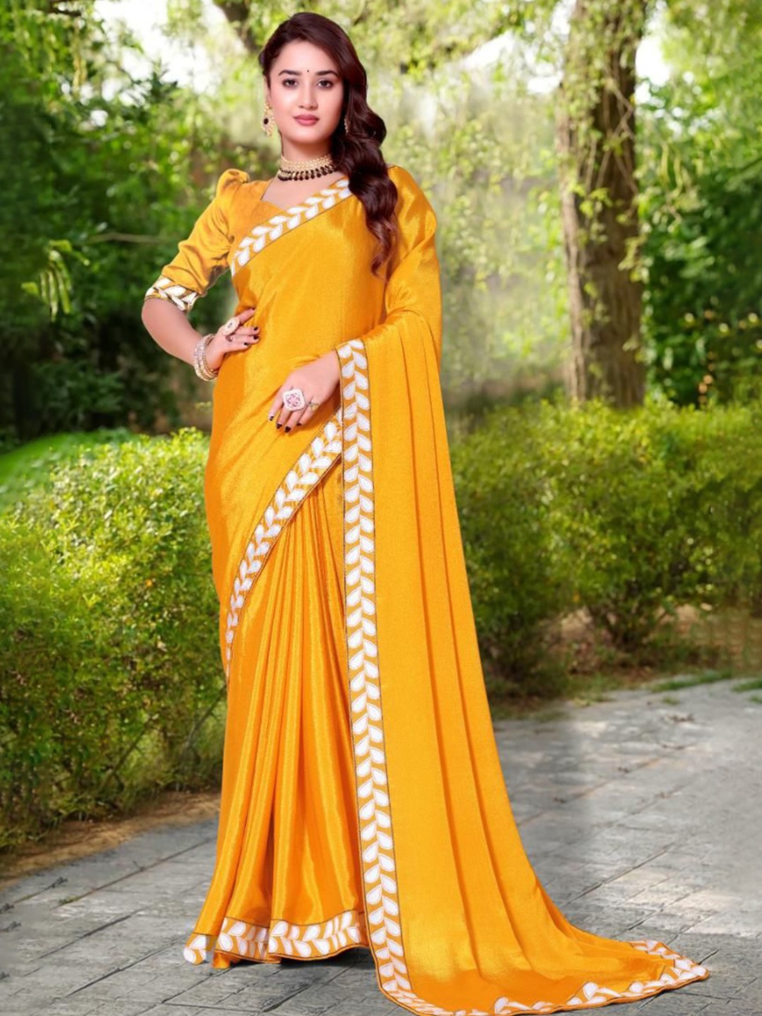 

jayant creation Embroidered Pure Georgette Saree, Yellow