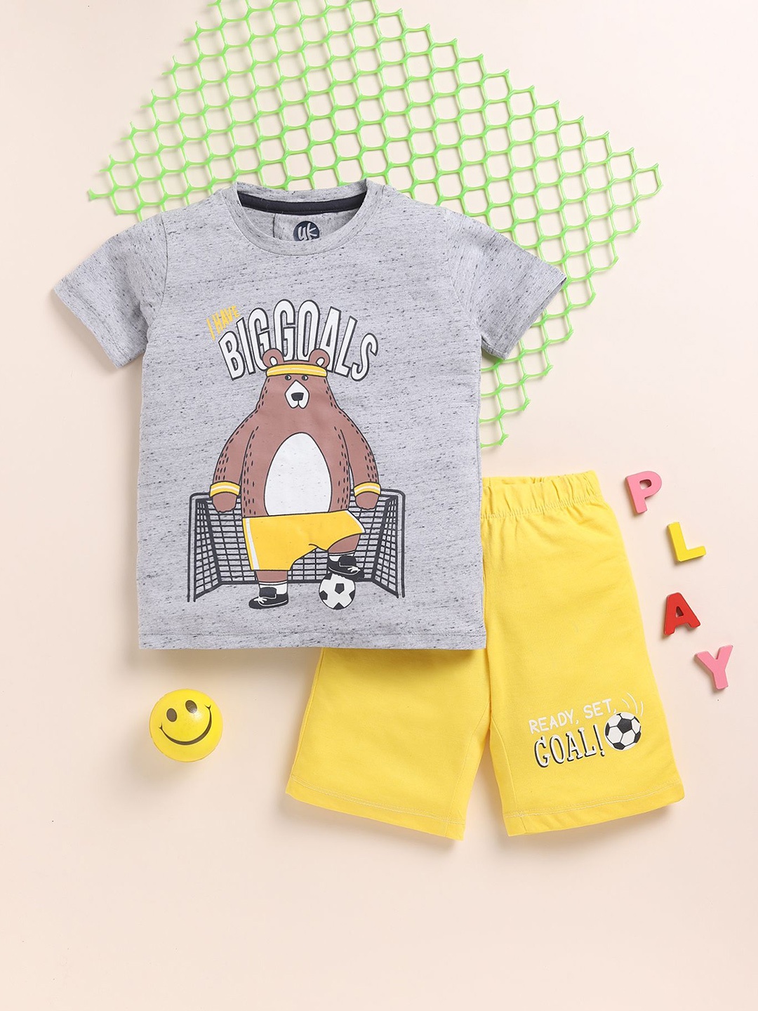 

YK Boys Printed T-shirt with Shorts, Grey