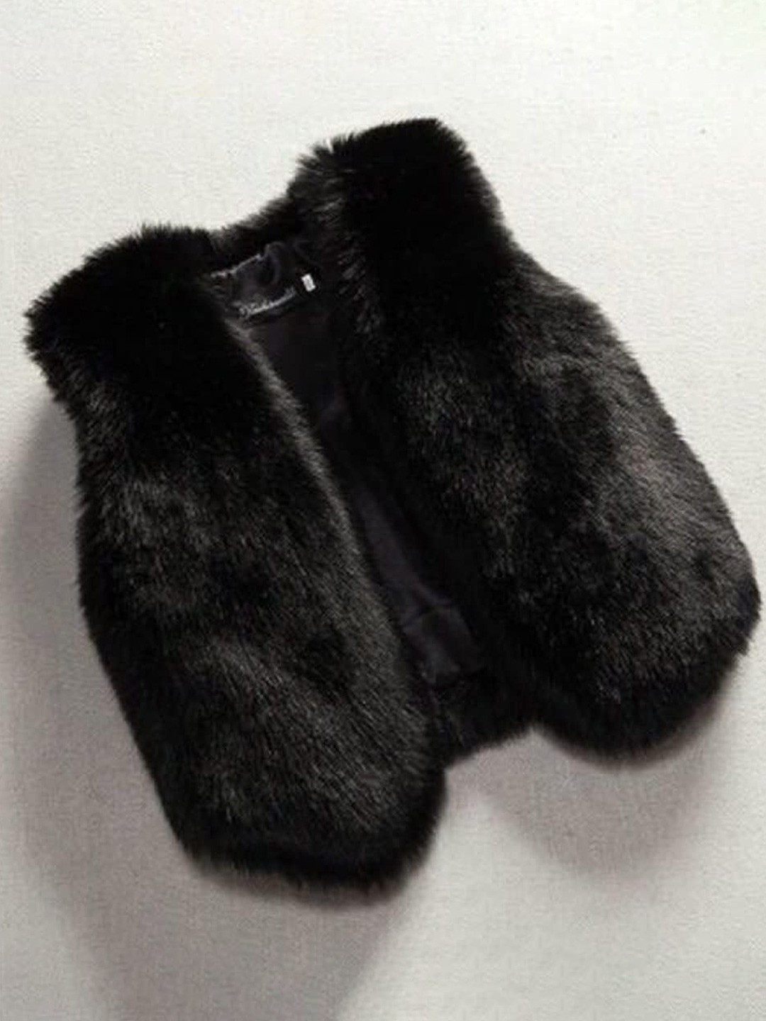 

PANKH Wool Open Front Crop Fur Coat, Black