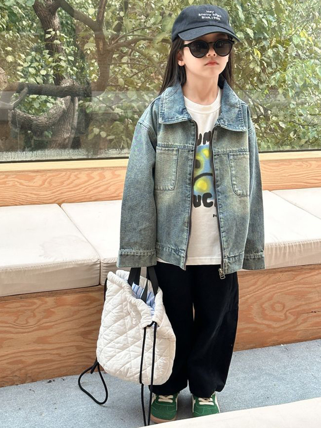 

LULU & SKY Girls Washed Cotton Crop Denim Jacket, Blue
