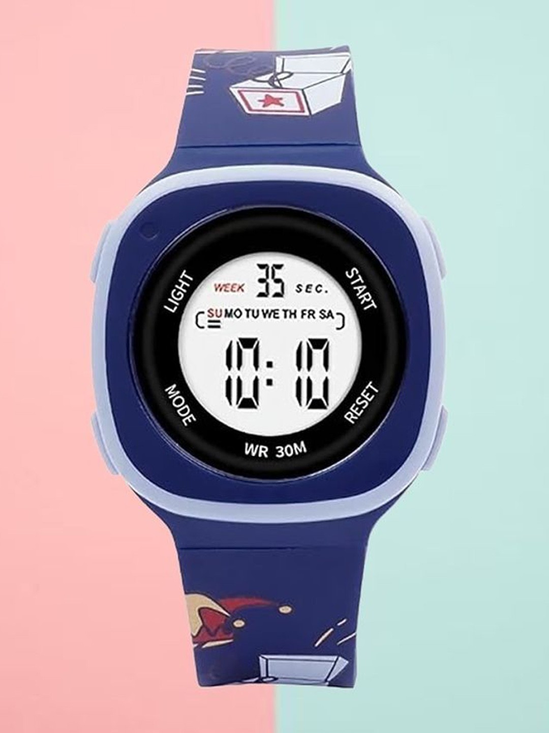 

Otage Unisex Kids Printed Dial & Textured Straps Digital Watch -2207LK Square DarkBlue3, Blue
