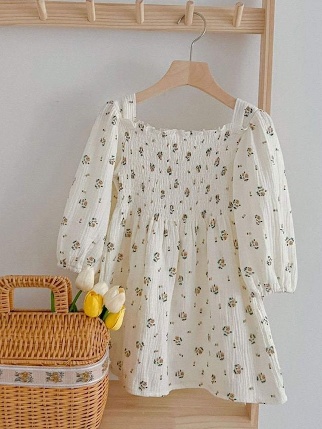 

LULU & SKY Floral Print Puff Sleeve A-Line Dress, Off white
