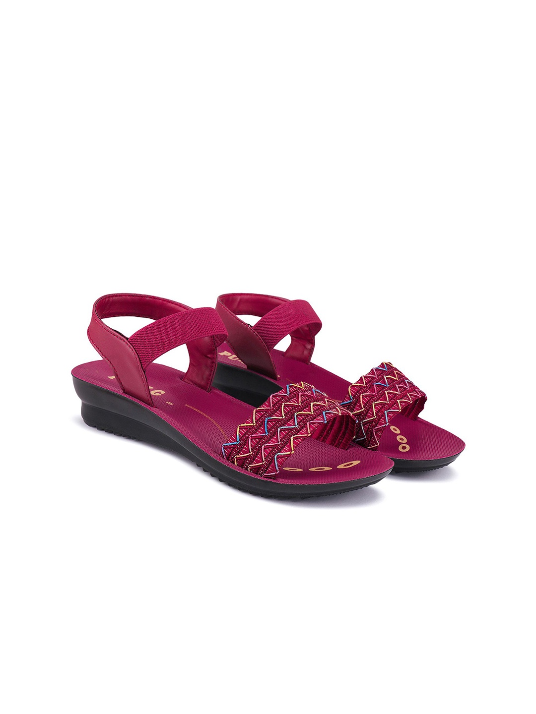 

PENNEN Women Printed Open Toe Flats, Red