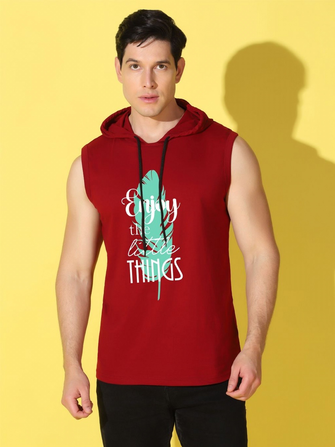 

WOOSTRO Men Typography Printed Hooded Slim Fit T-shirt, Maroon