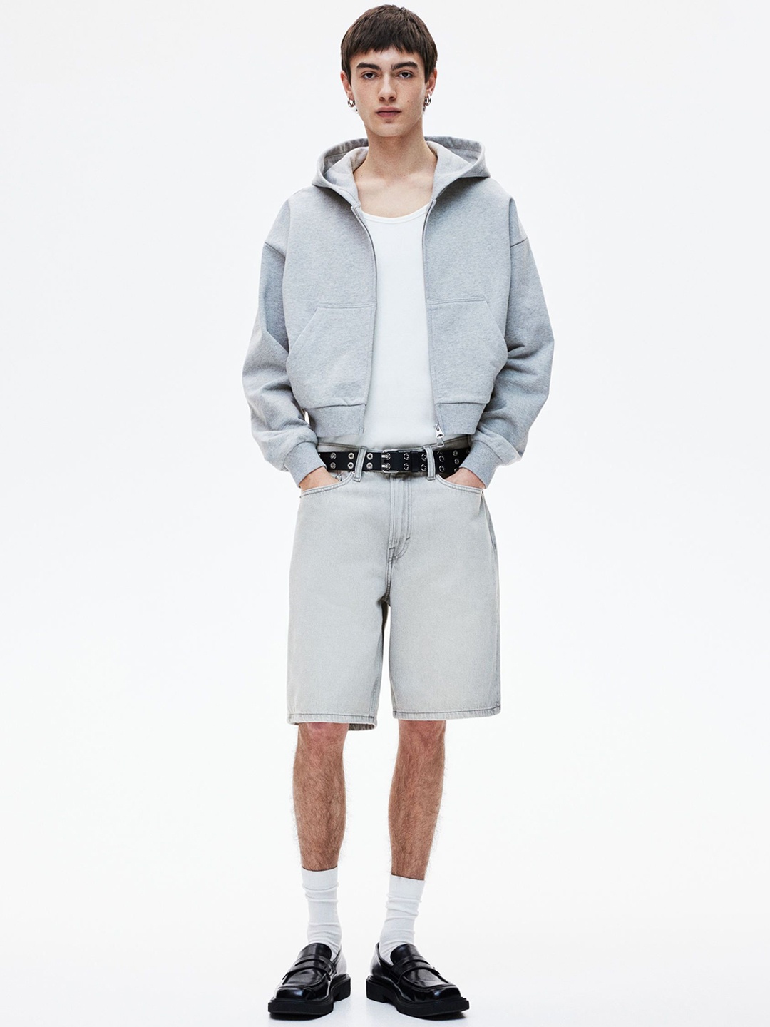 

H&M Relaxed Denim Shorts, Grey