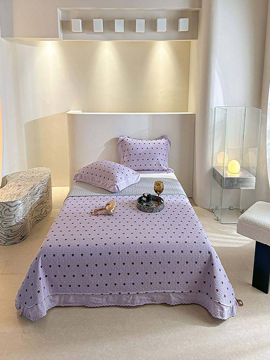 

JC HOME Purple & Black Printed Cotton Double Queen Bed & Pillow Cover