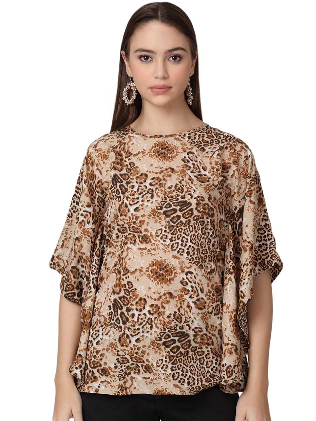 

SZN Animal Print Kimono Sleeve Top, Brown