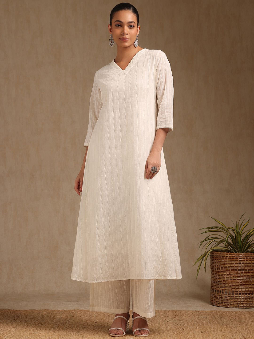 

Soch Women Regular Pure Cotton Kurta with Palazzos, Off white