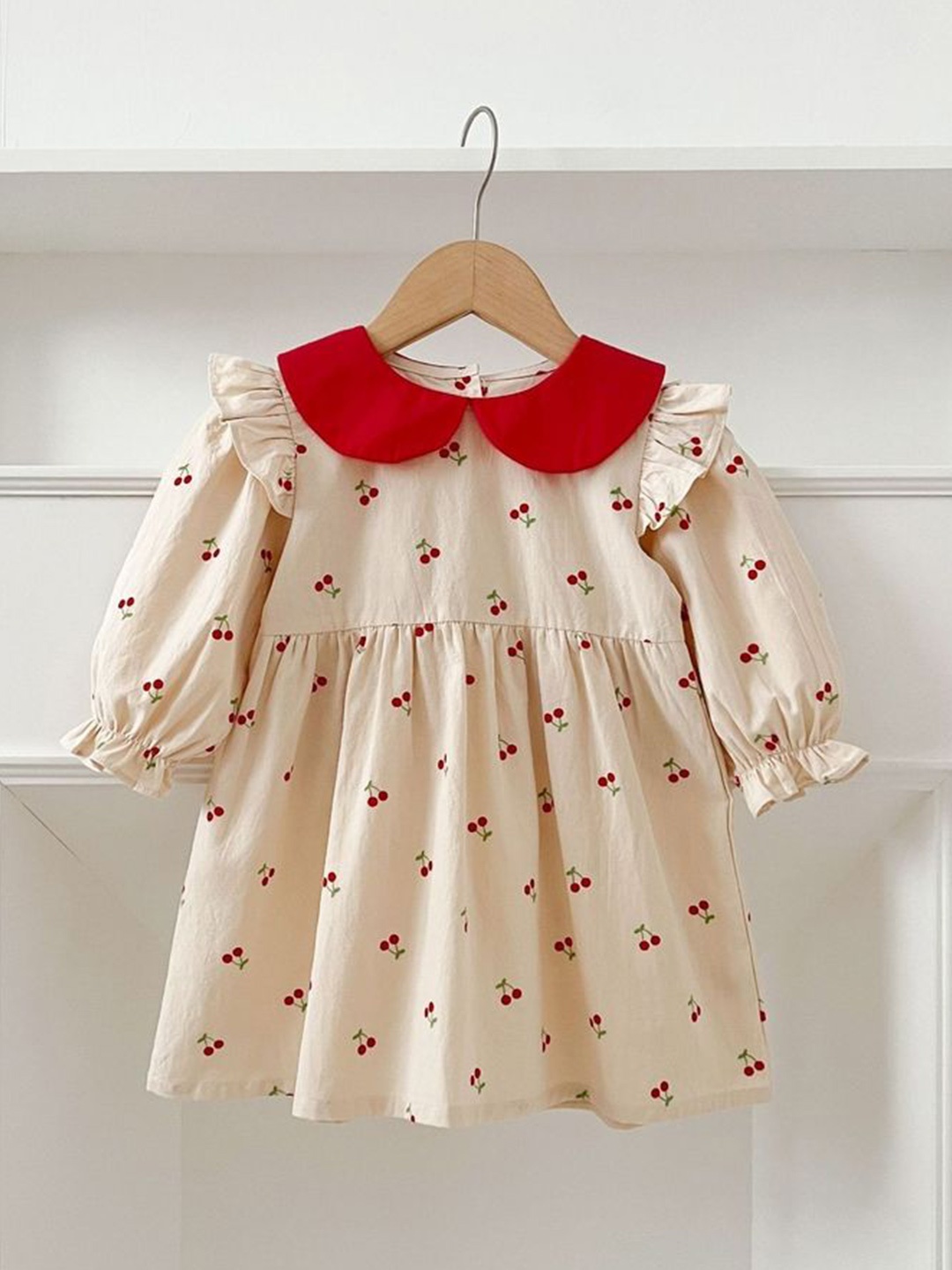 

LULU & SKY Print Peter Pan Collar Puff Sleeve A-Line Dress, Red