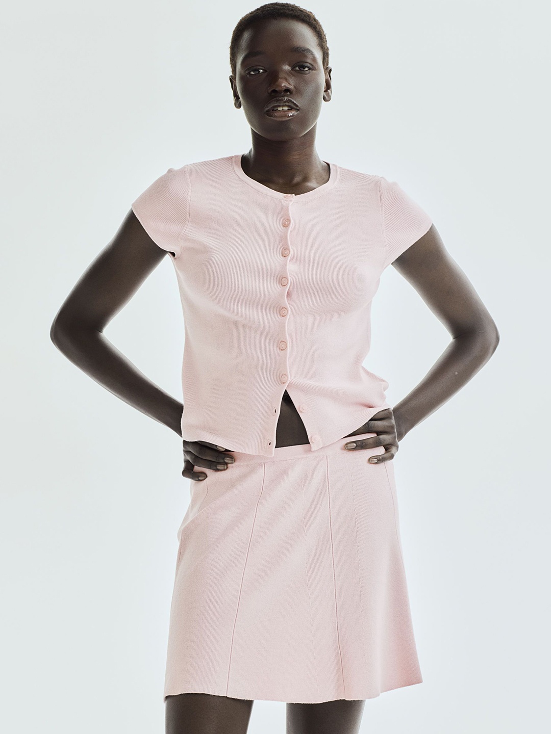 

H&M Flared Fine-Knit Skirt, Pink
