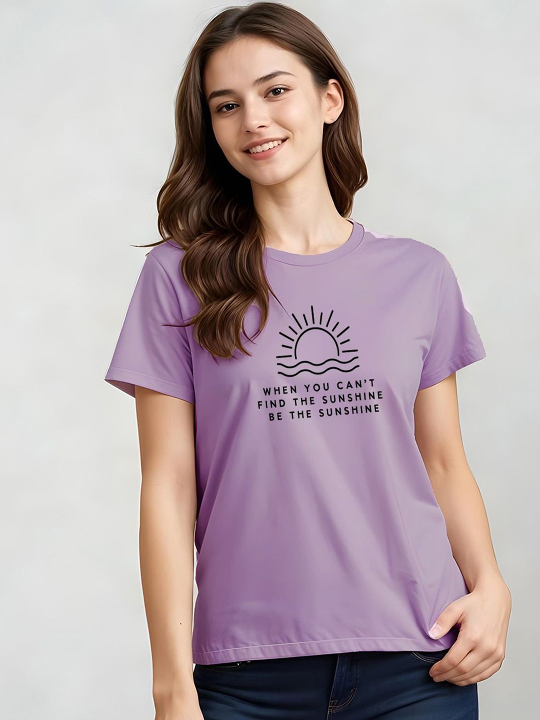 

DressBerry Women Typography Printed Extended Sleeves Raw Edge T-shirt, Lavender