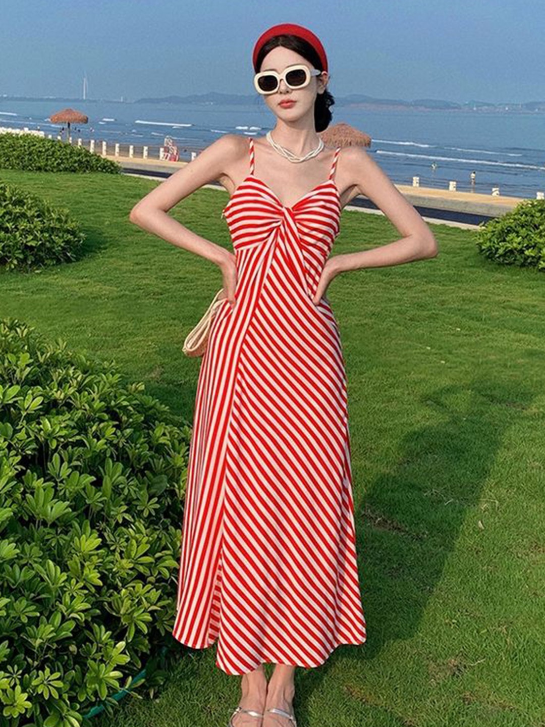 

LULU & SKY Striped Fit & Flare Midi Dress, Red