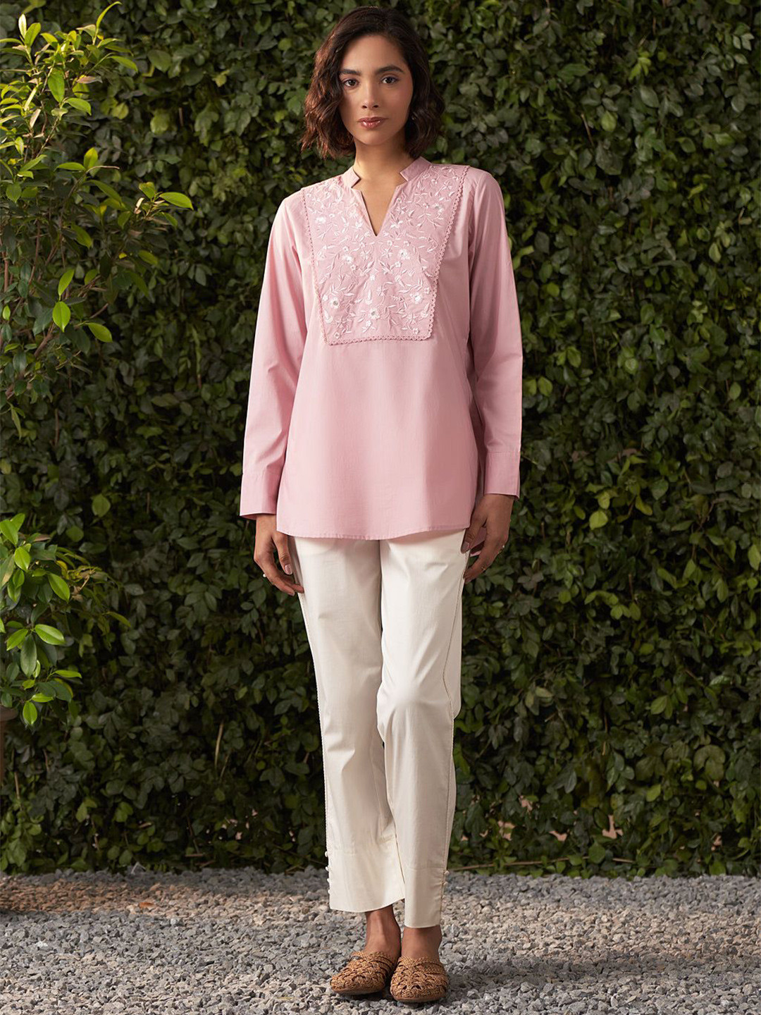 

Lakshita Embroidered Mandarin Collar Top, Peach