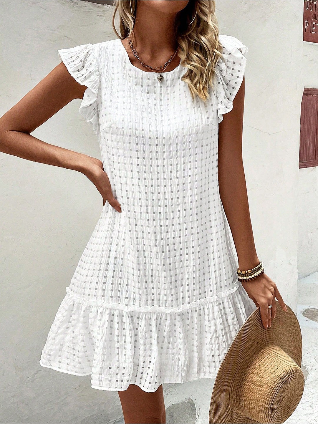 

StyleCast x Revolte Puff Sleeve Ruffled A-Line Dress, White