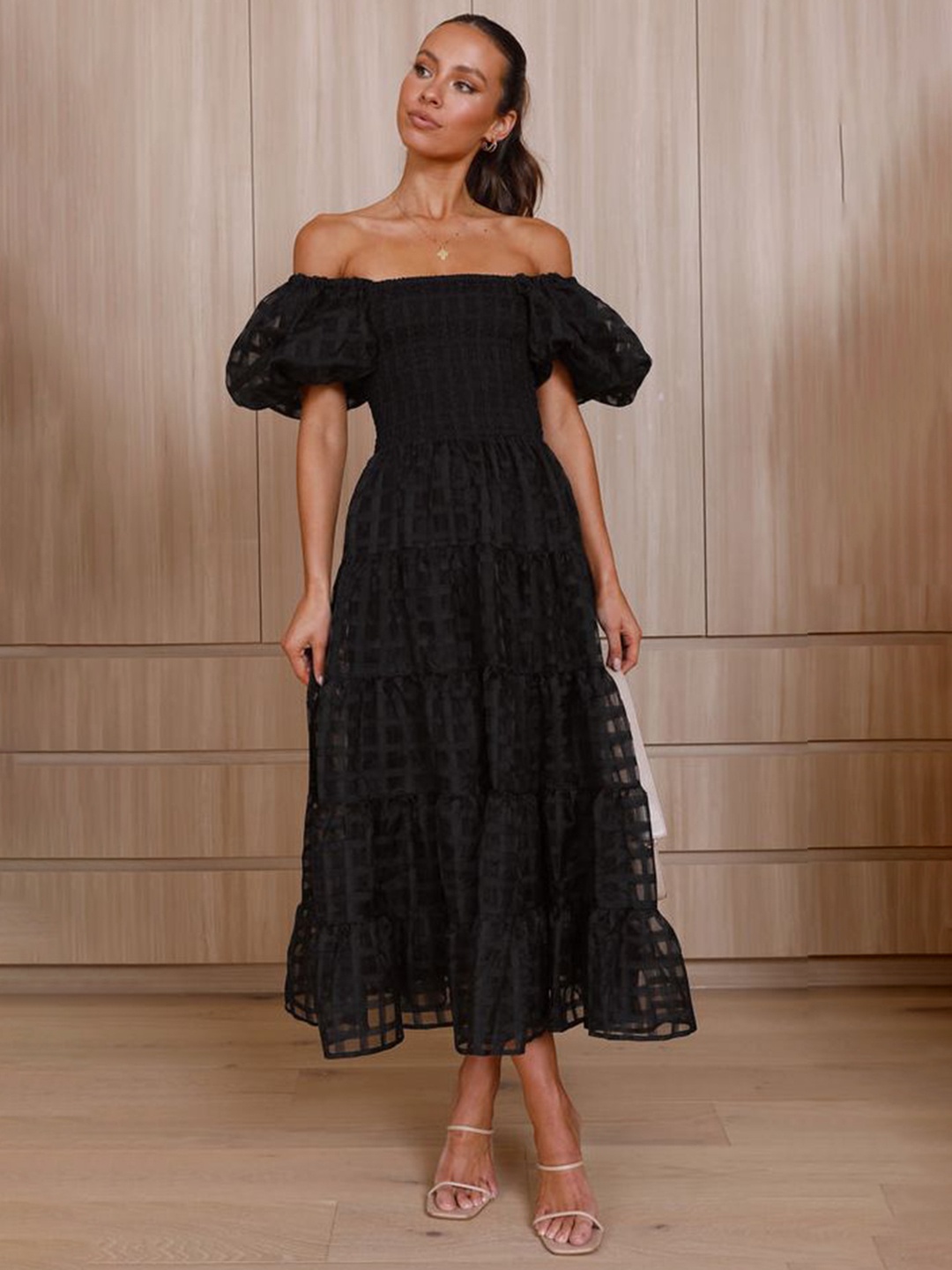 

The Roadster Lifestyle Co Self Designed Fit & Flared Midi Dress, Black