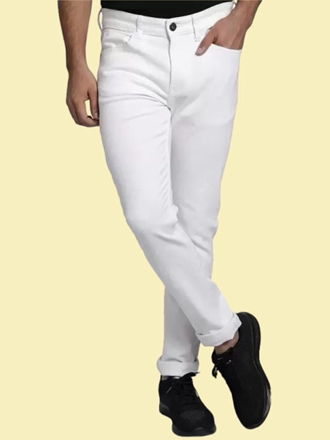 

COMFITS Men Classic Low Distress Stretchable Jeans, White