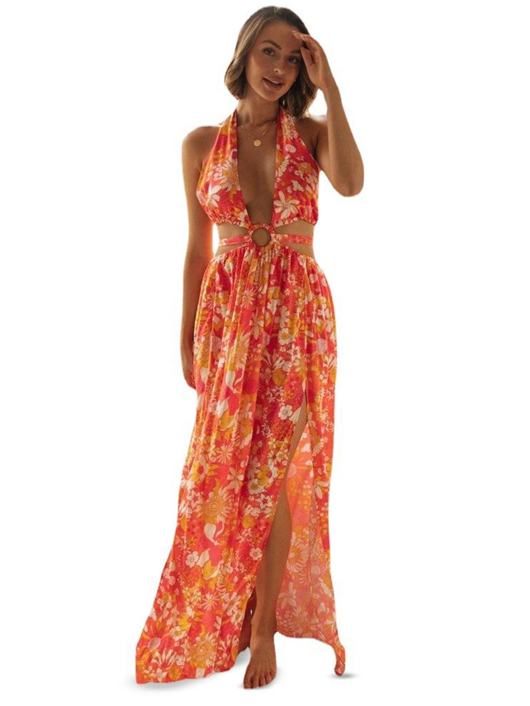 

bebe Floral Print Maxi Dress, Orange
