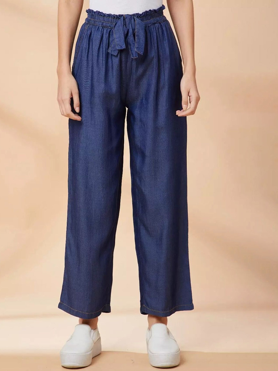 

Tripursundari Fashion Women Tie and Dye Relaxed Trousers, Navy blue
