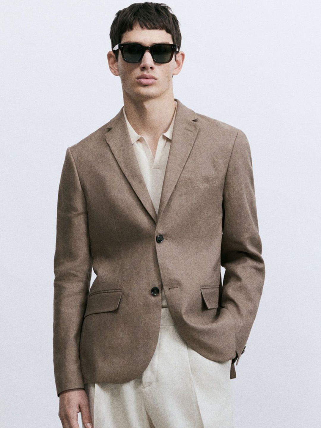 

H&M Slim Fit Linen Jacket, Beige
